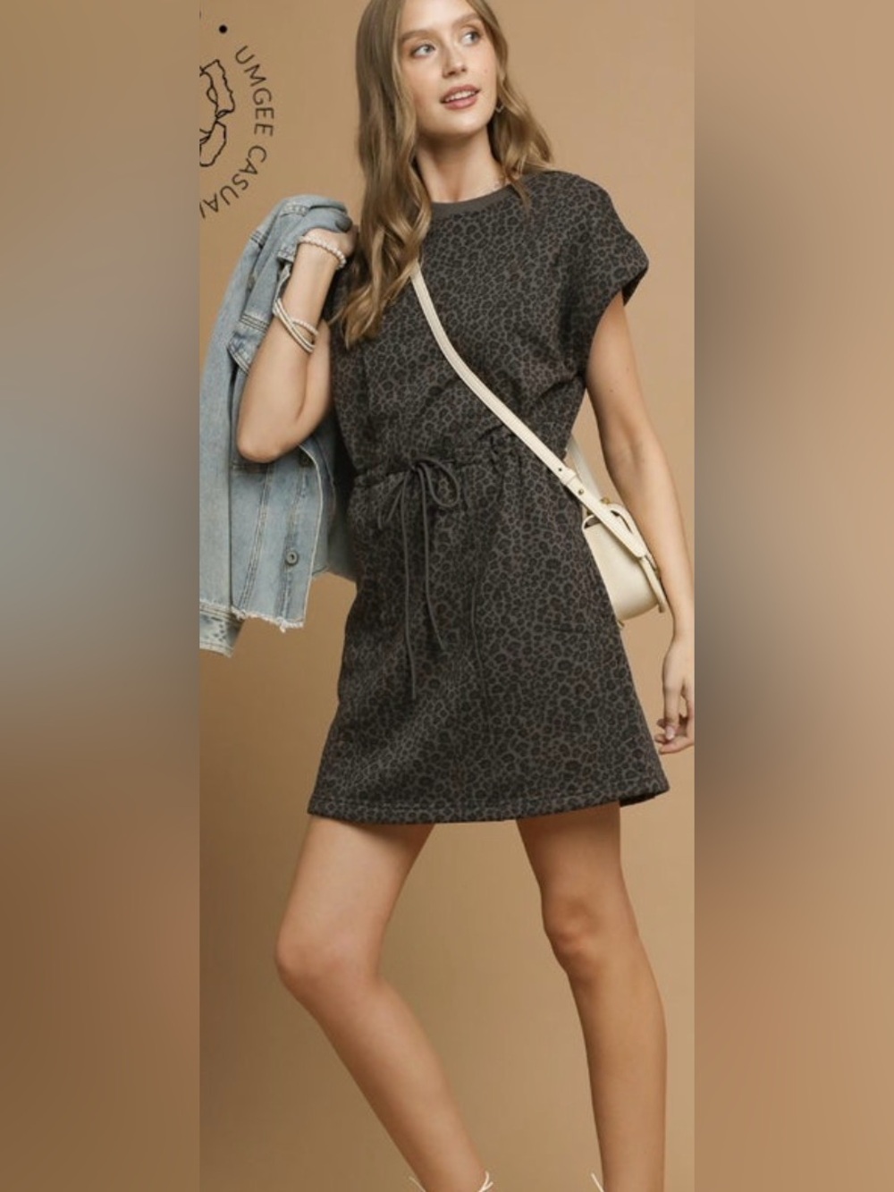 UMGEE Casual Drawstring Leopard-Print Mini Dress (Regular&Plus Sizes)